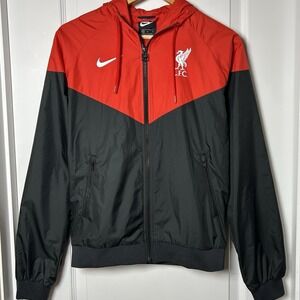 Nike Liverpool FC Black and Red Ripstop Full Zip Hooded Windbreaker Jacket